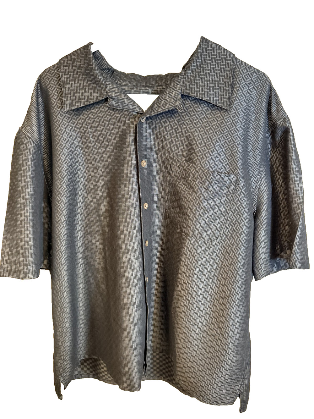 Island Passport Men’s XL Black Geometric Camp Shirt Rayon Blend Button Up Casual